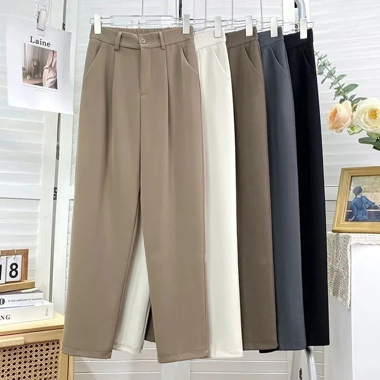 Elastic High Waist Casual Trousers Korean Style Solid Office Pant