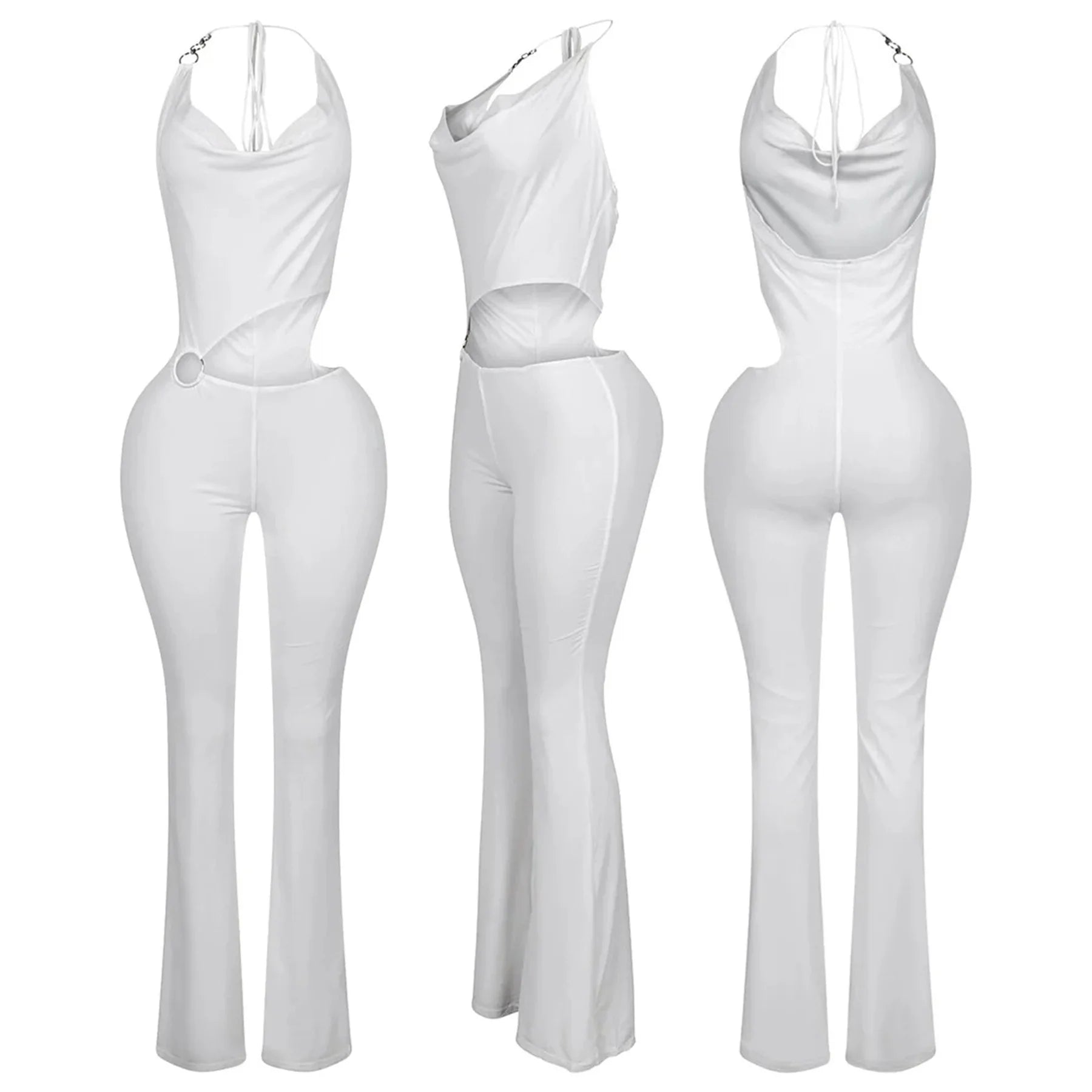 Sleeveless Pile Collar Halter Hollow Out Jumpsuits