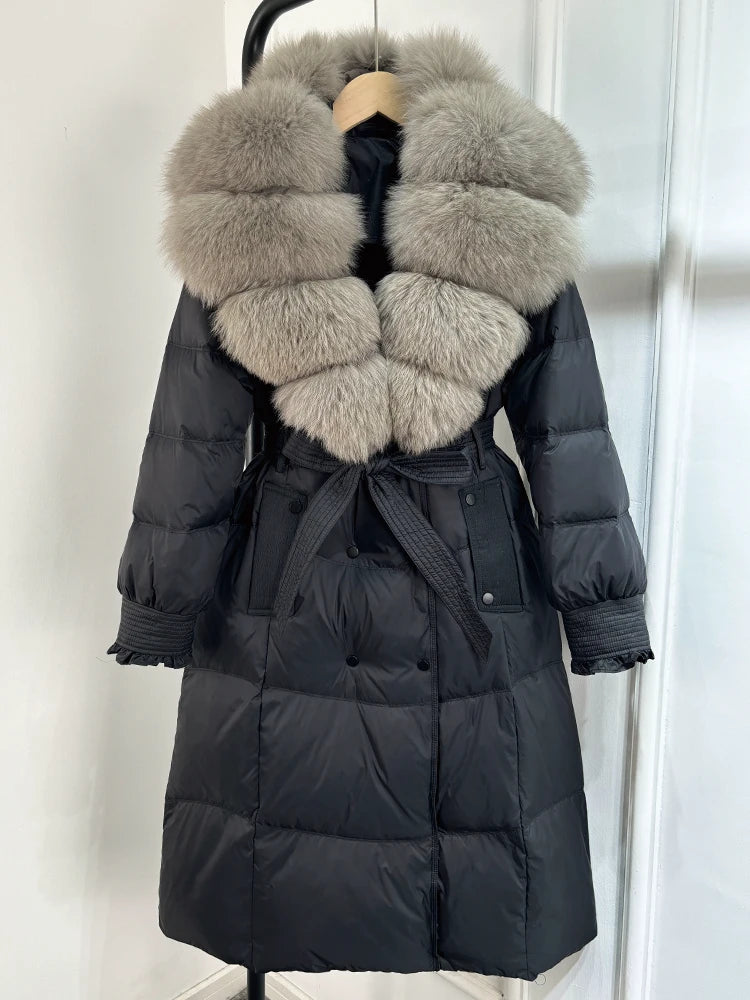 Real Natural Fox Fur Collar Duck Down Coat