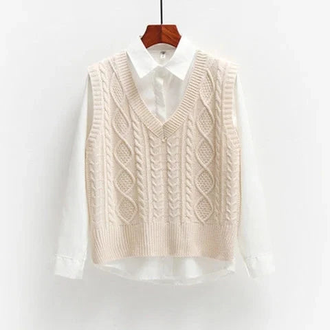 Sleeveless Knitted V Neck Pullovers Jumper Top