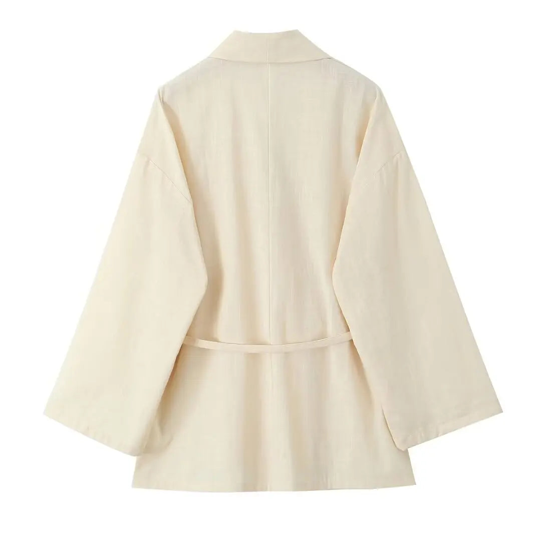Long-sleeved Lapel Lace-up Kimono Jacket