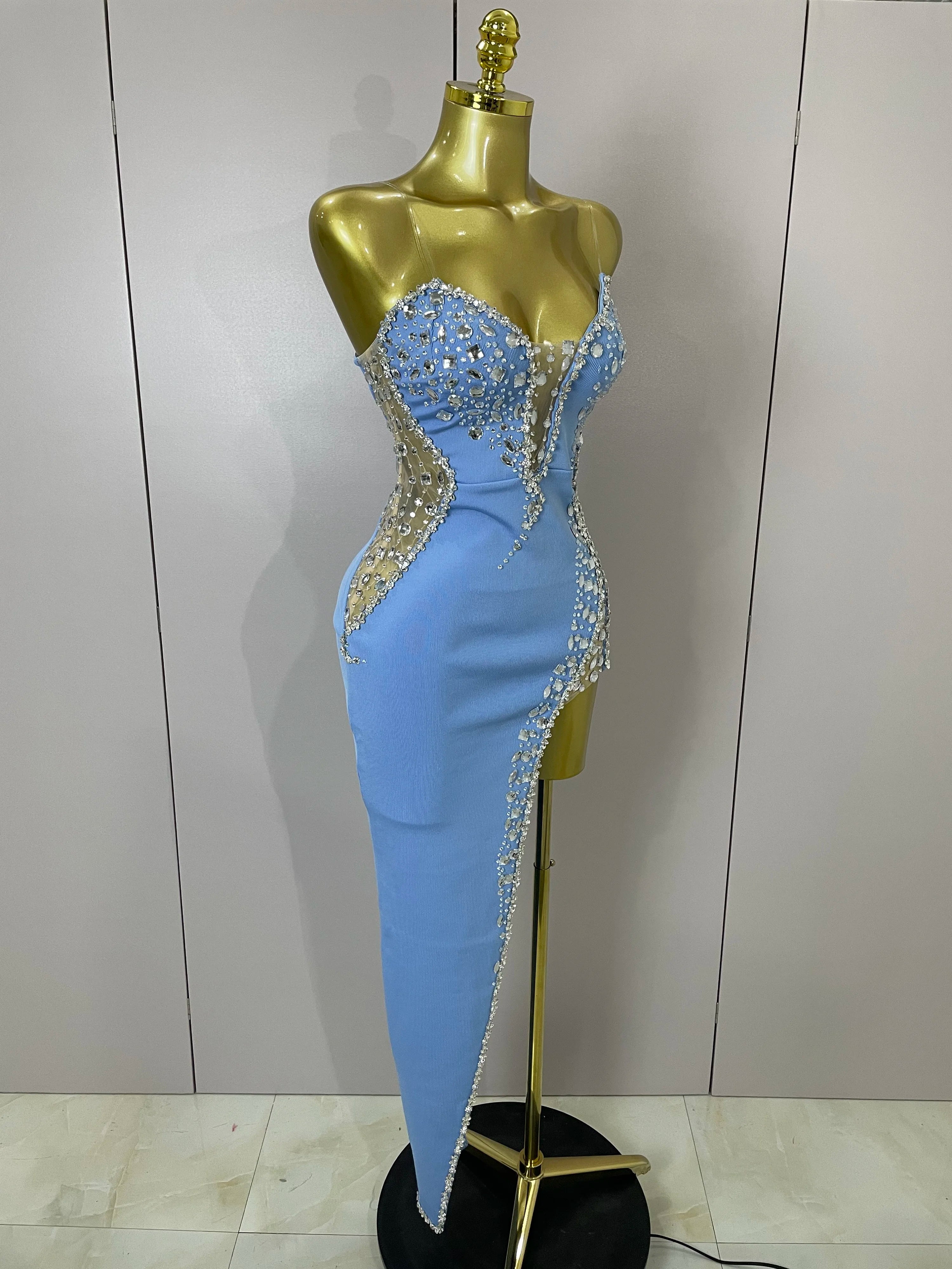 Strapless Shinning Rhinestones Bodycon Bandage Long Dress