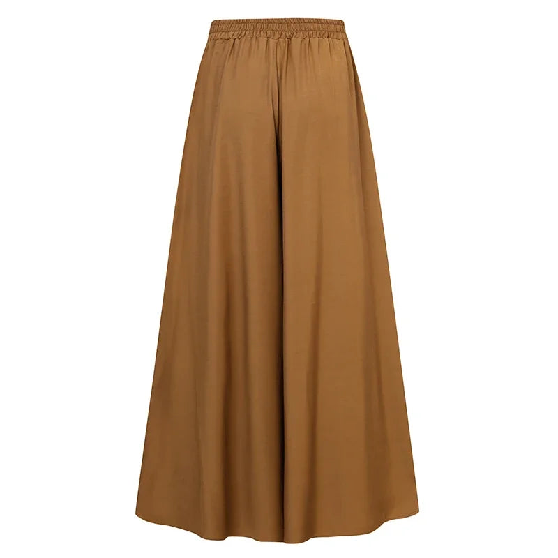 Silk Fold Retro Minimalist Mid Rise Elastic Drape Straight Leg Trousers
