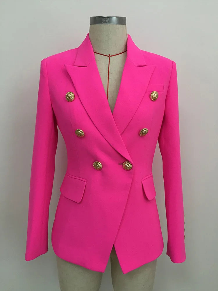 Classic Double Breasted Metal Lion Buttons Blazer