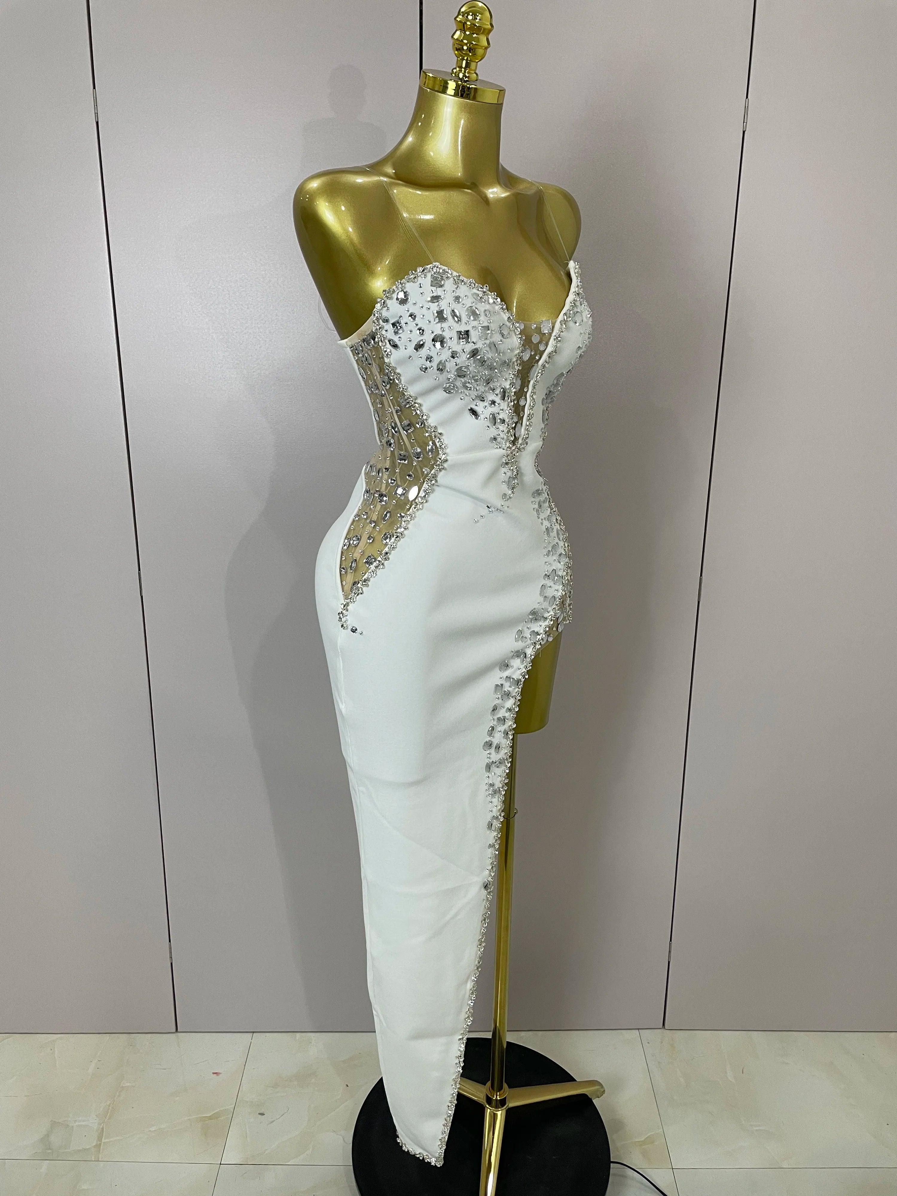 Strapless Shinning Rhinestones Bodycon Bandage Long Dress
