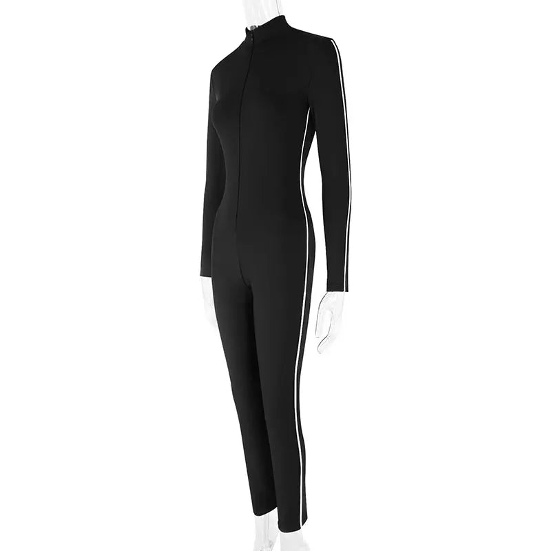 Striped Long Sleeves Casual Slim Elegant Jumpsuits