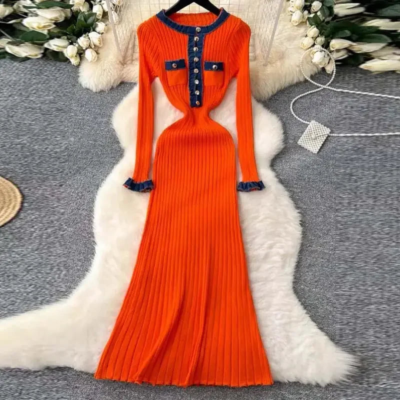 Pathwork Round Neck Long Sleeve Knit Dress