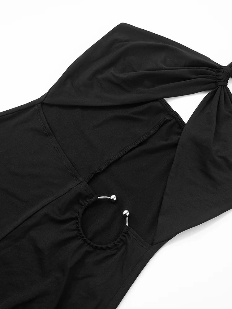Hollow Out Irregular Single Shoulder Strap Sleeveless  Jumpsuits