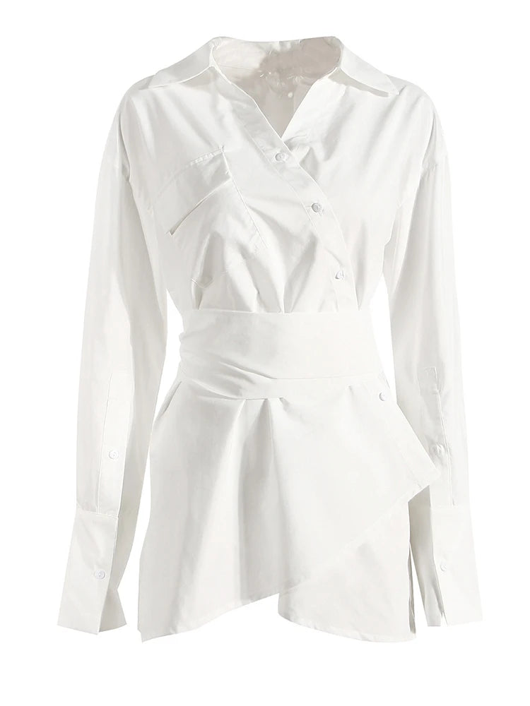 Autumn Irregular Bandage Slit Women's Shirt Dress