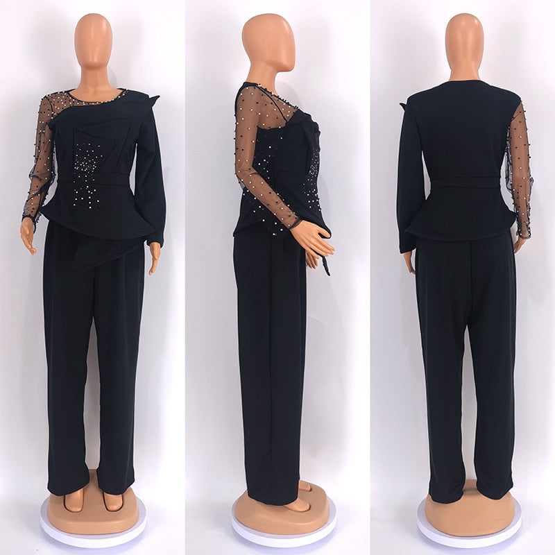 Vintage Ruffles Fan-shaped Blazer Tops and Pants Suit