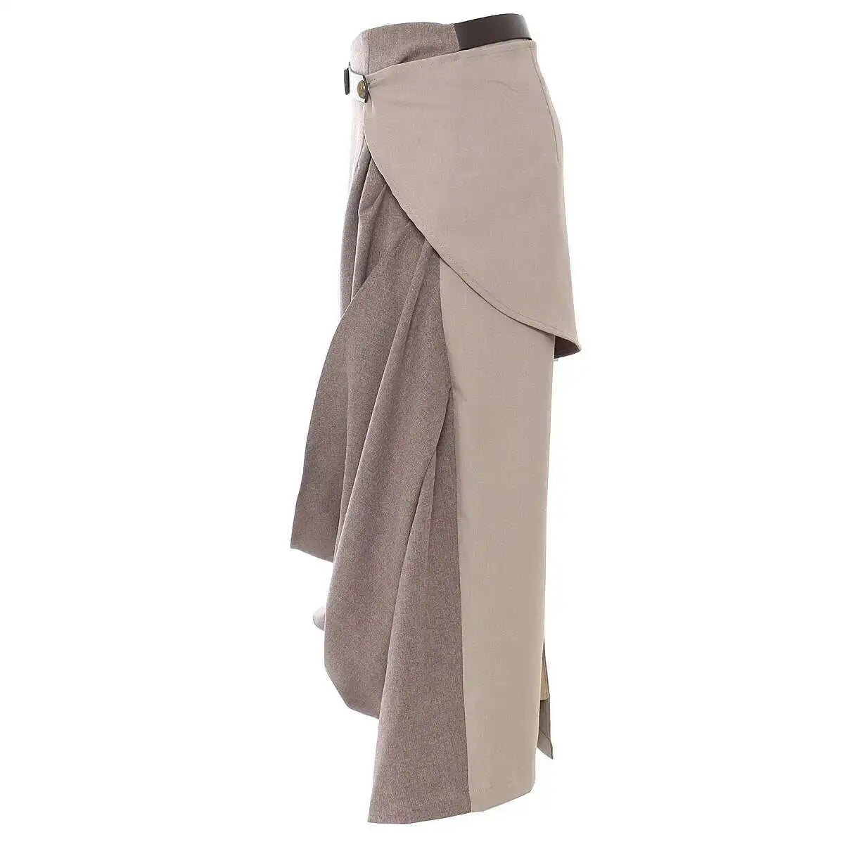 French Niche Asymmetrical High Waist Spliced Belt Solid Slim Skirt