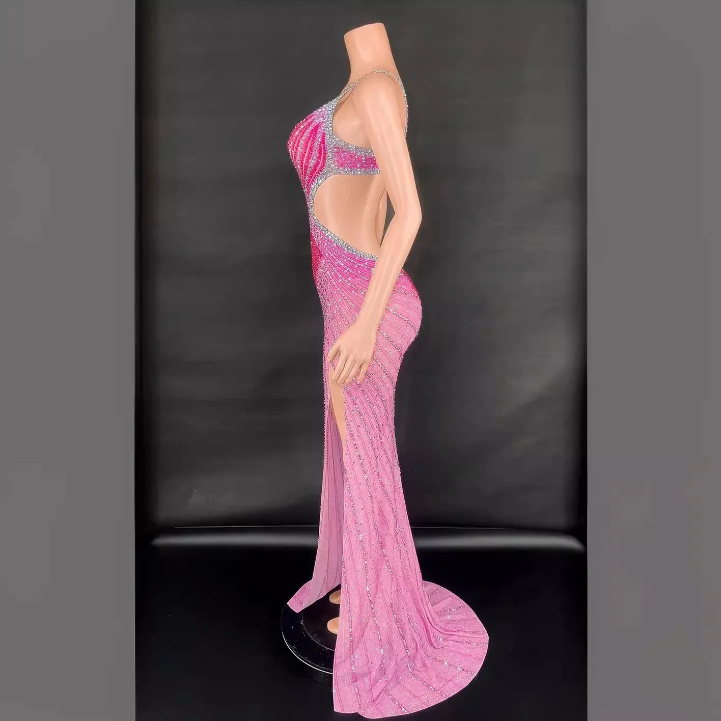 Sleeveless Backless Hollowed Out Diamond Sequin Luxury Dress
