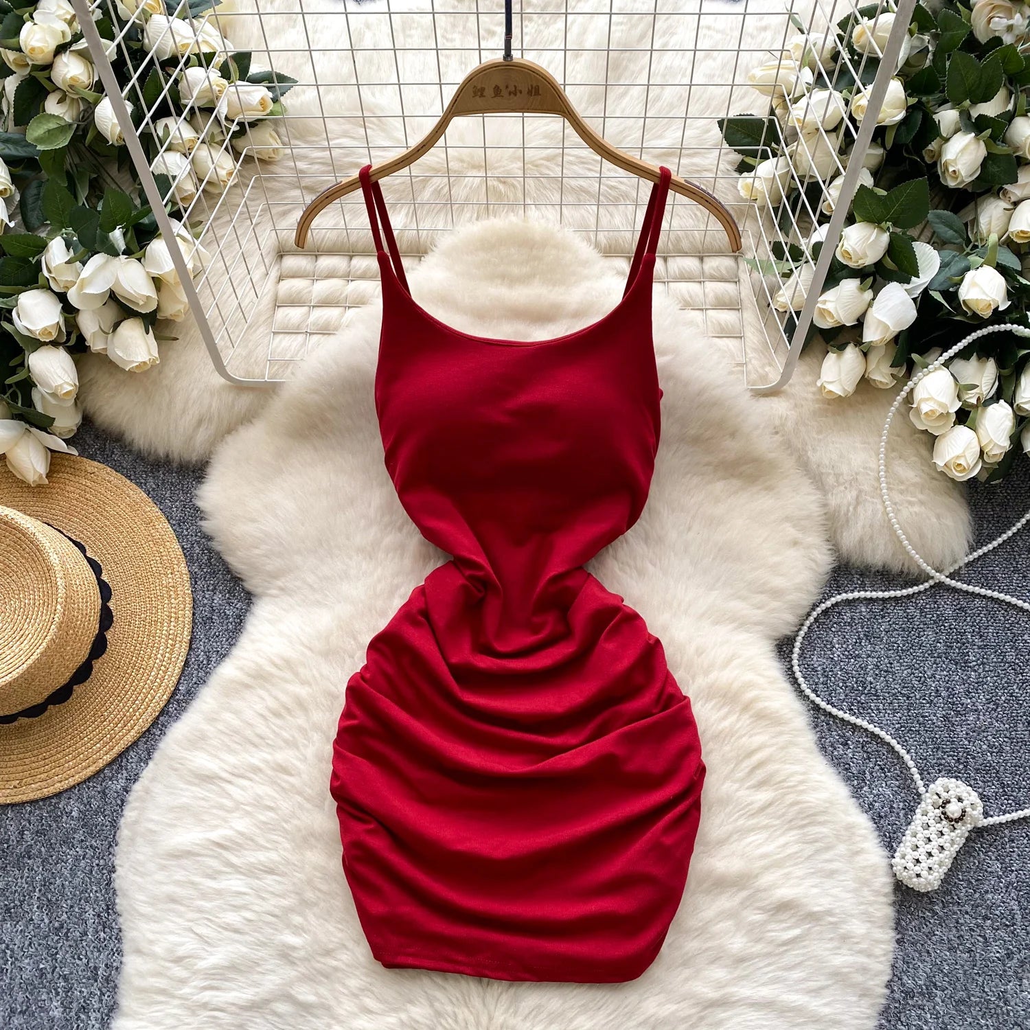 pleated sleeveless slim Vintage pencil dress