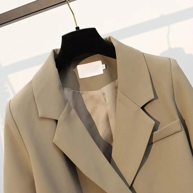 Cropped Blazer  Vintage Long Sleeve Notched Collar Suit-Jacket