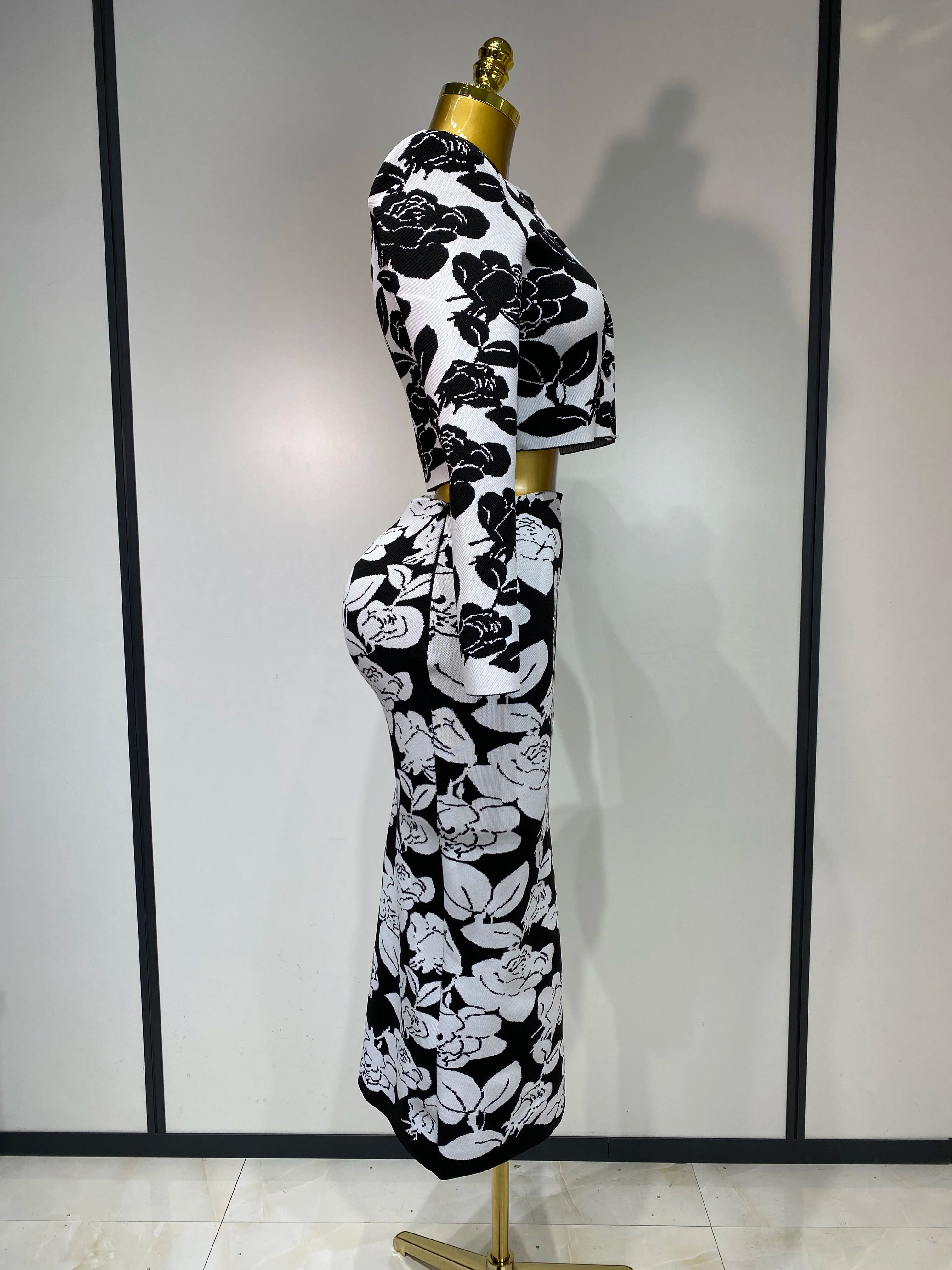 Long Sleeve Jacquard Weave Two Pieces Set