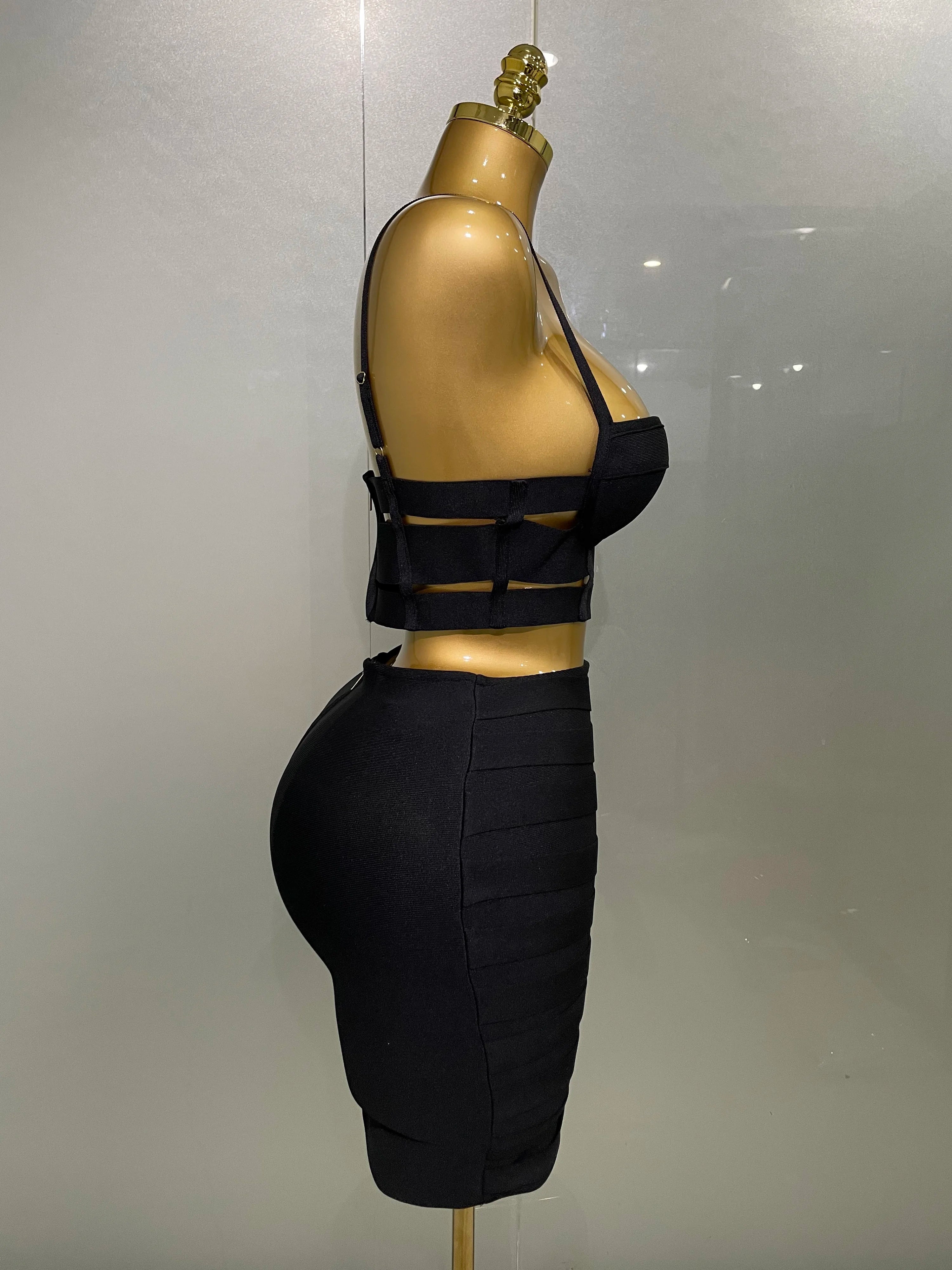 High Quality Bandage Tops Pencil Skirts Two Piece Set