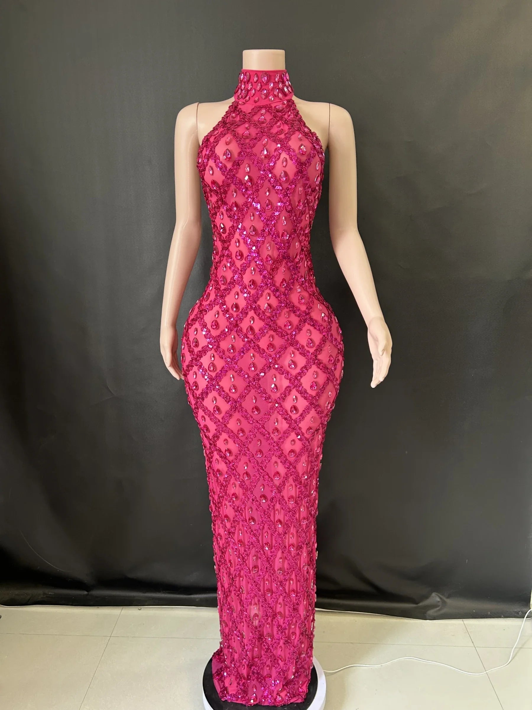 Prom Birthday Dress Transparent Rhinestone Sequins Dress