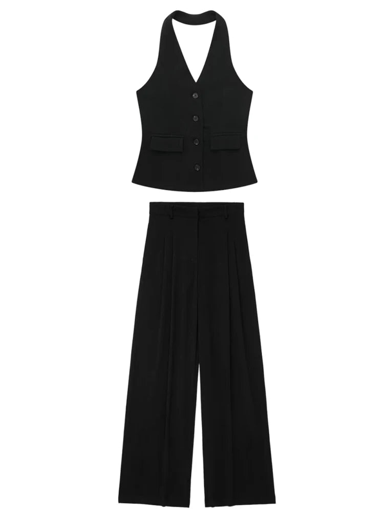 Single Breasted Vest + High Waisted Casual Trousers Set