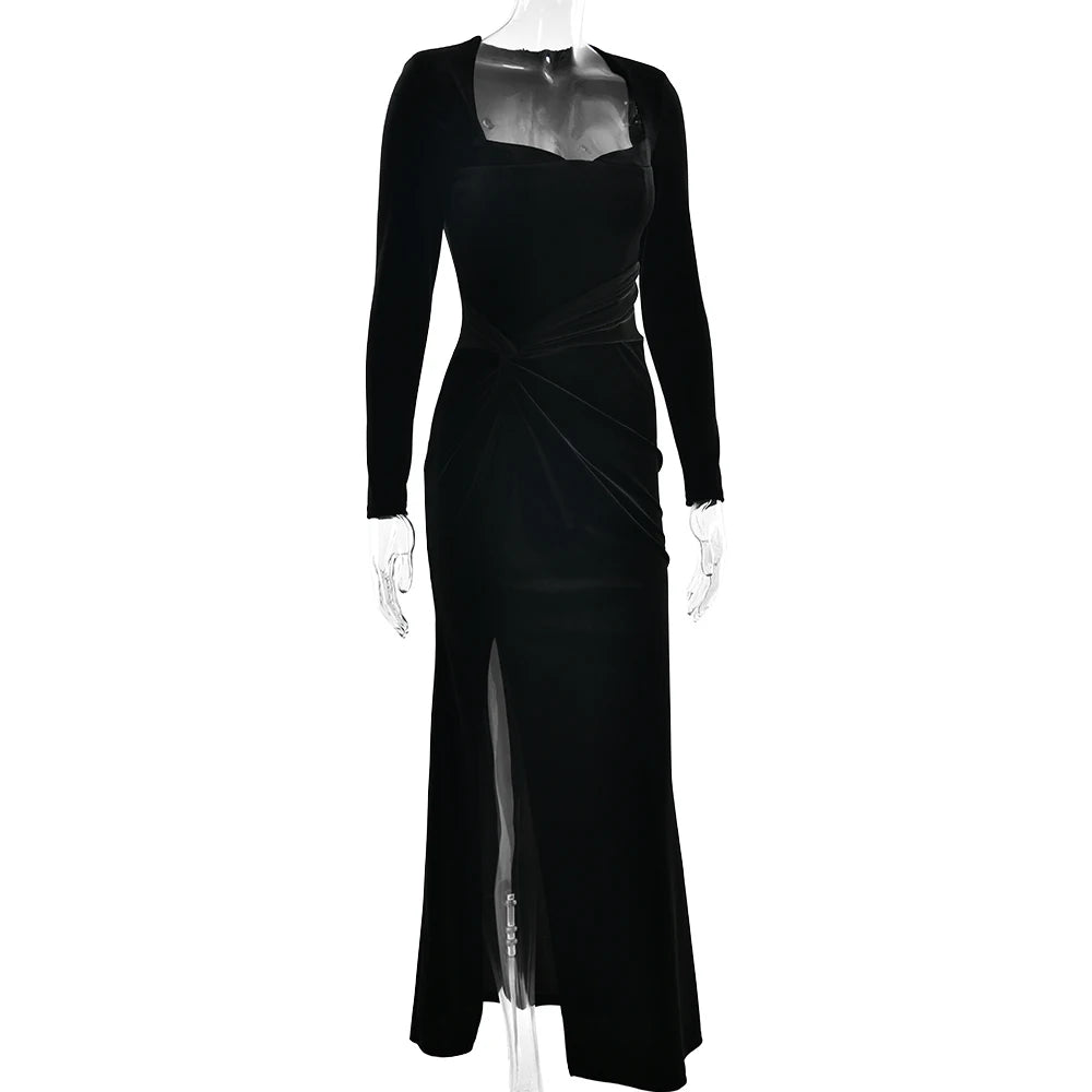 Ruched Split Bodycon Elegant Long Dress