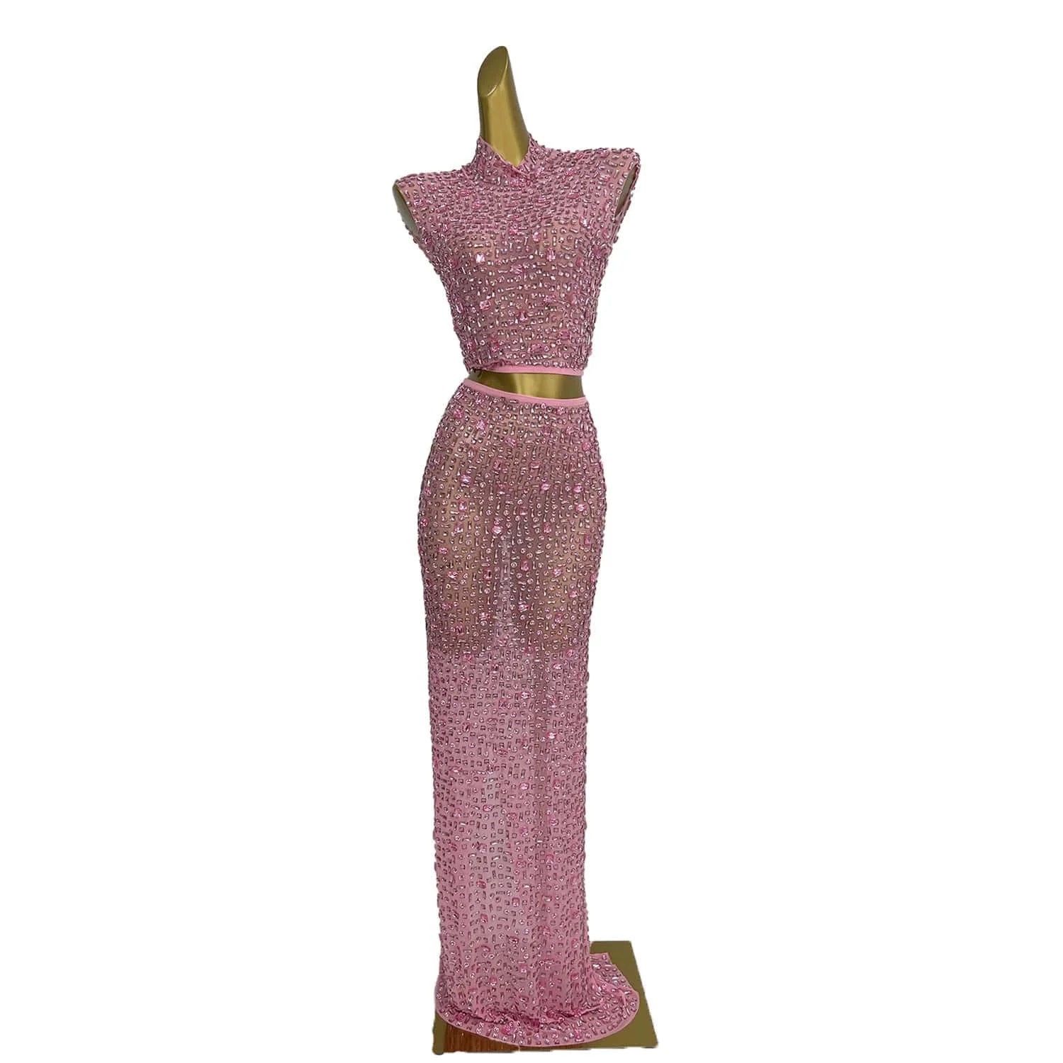 Sparkly Diamonds Crop Top Long Skirt 2-PCS Set