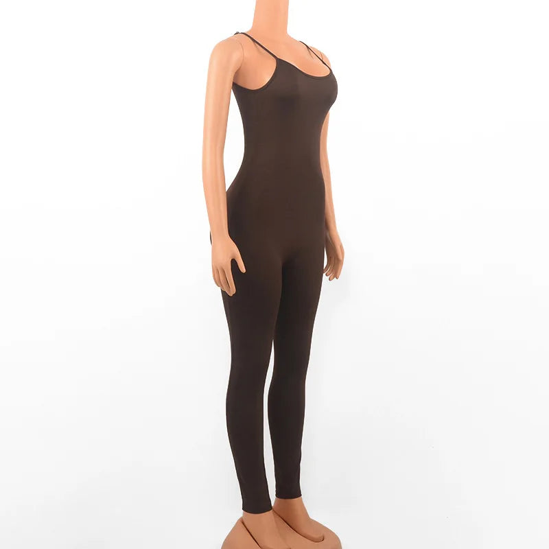 Sleeveless Spaghetti Strap Backless Casual Bodycon Jumpsuit