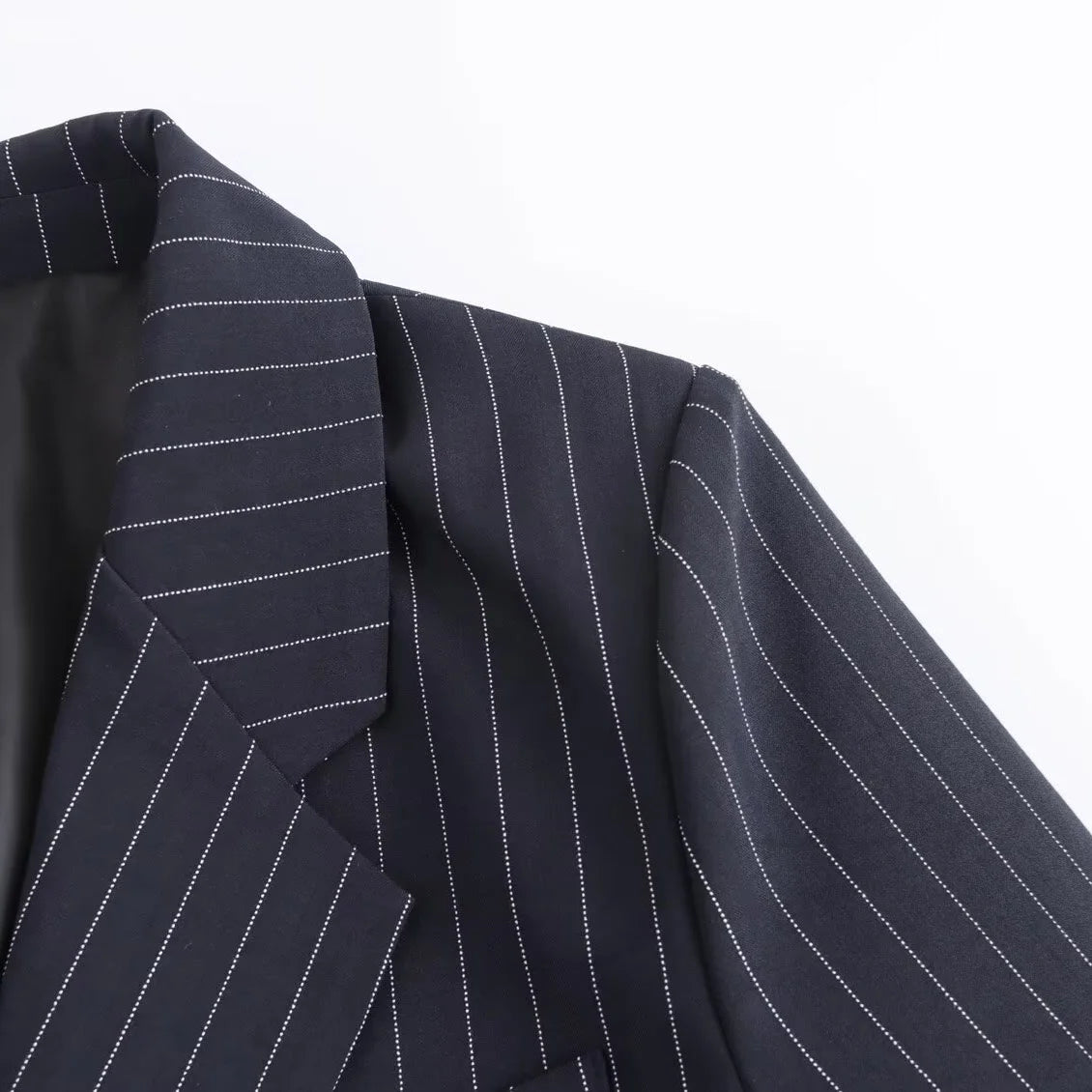 Loose Fine Stripes Long Sleeve Double-breasted Suits Blazer Coat