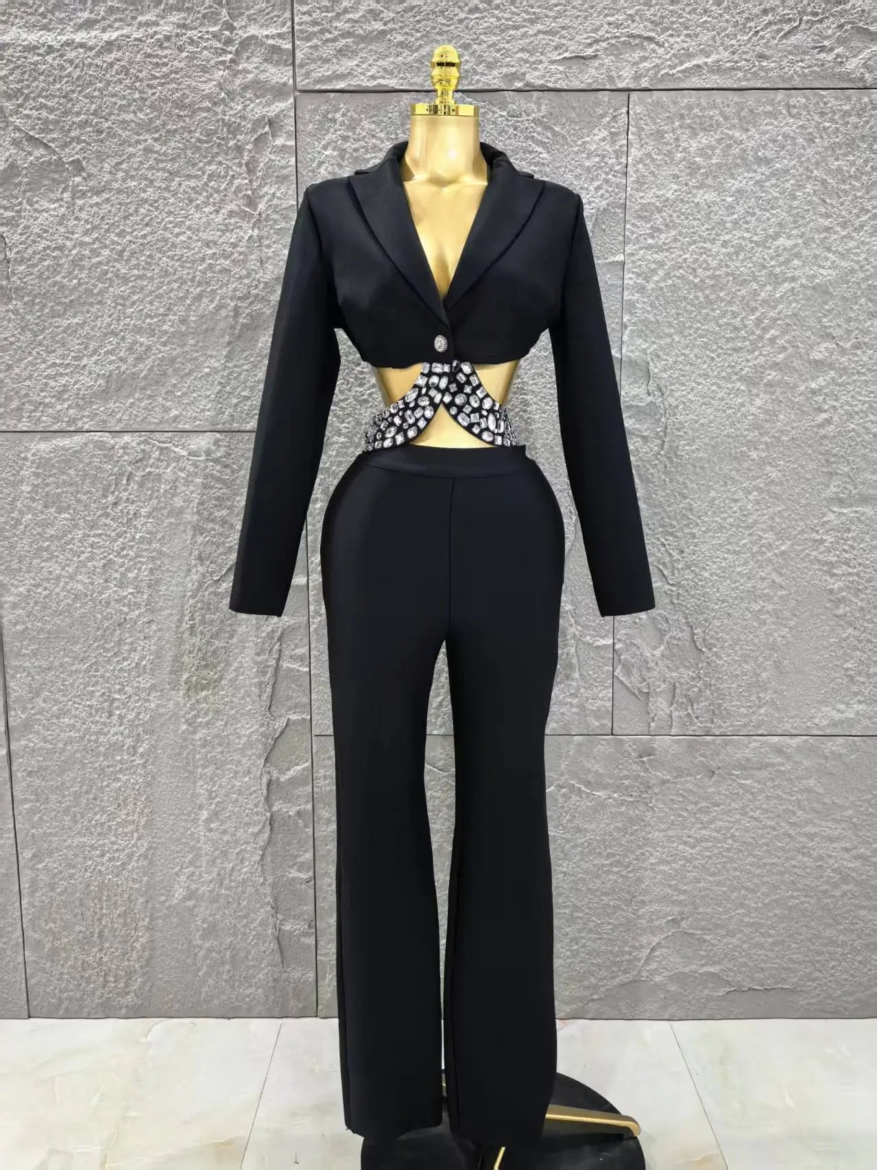Long Sleeve Crystal Two Pieces Bodycon Bandage Set
