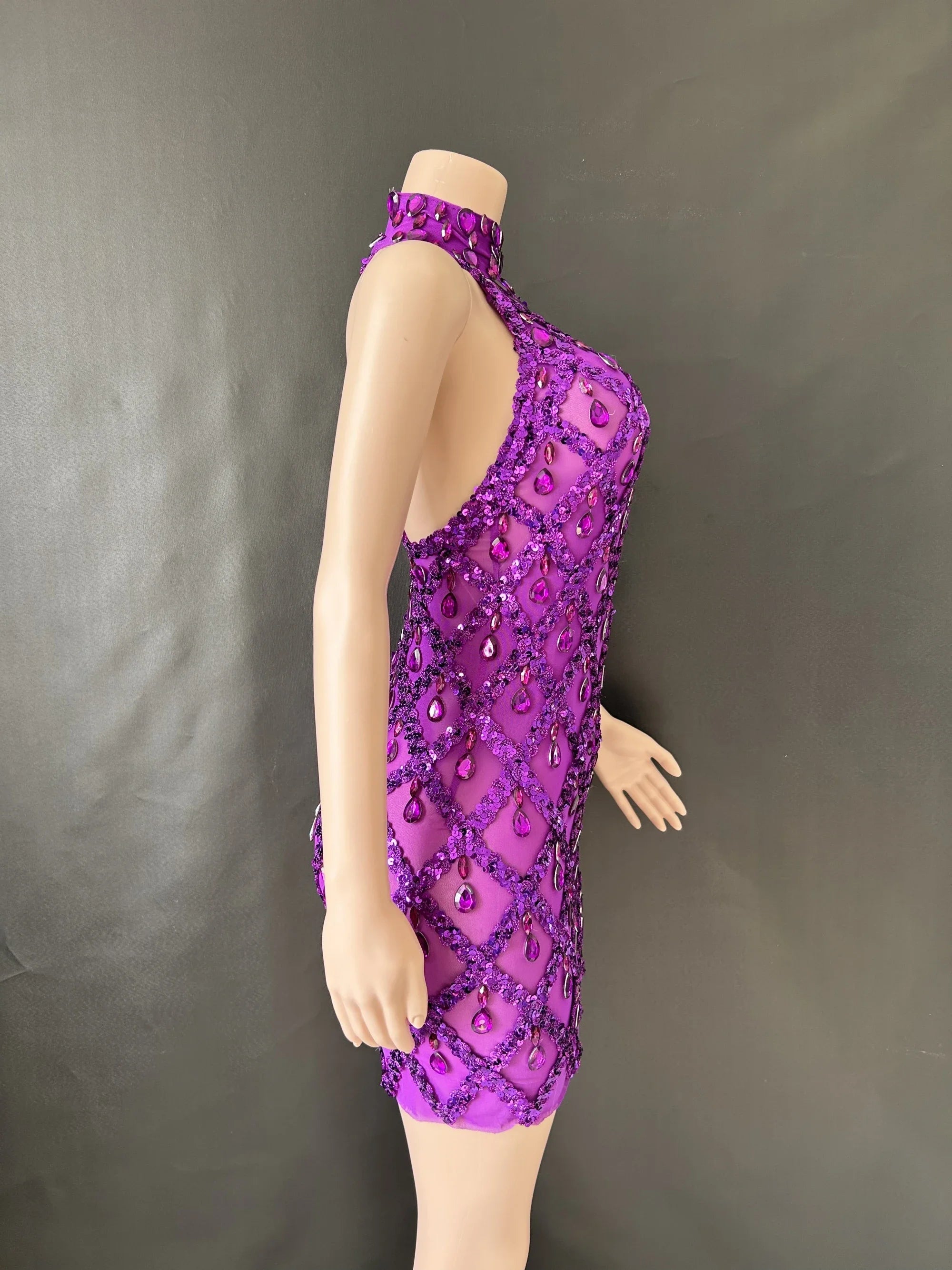 Prom Birthday Dress Transparent Rhinestone Sequins Dress