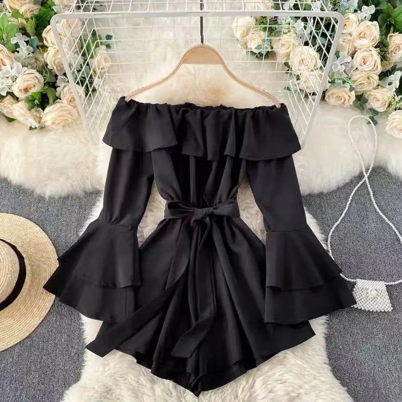 off shoulder bodysuit flared sleeves jumpsuit