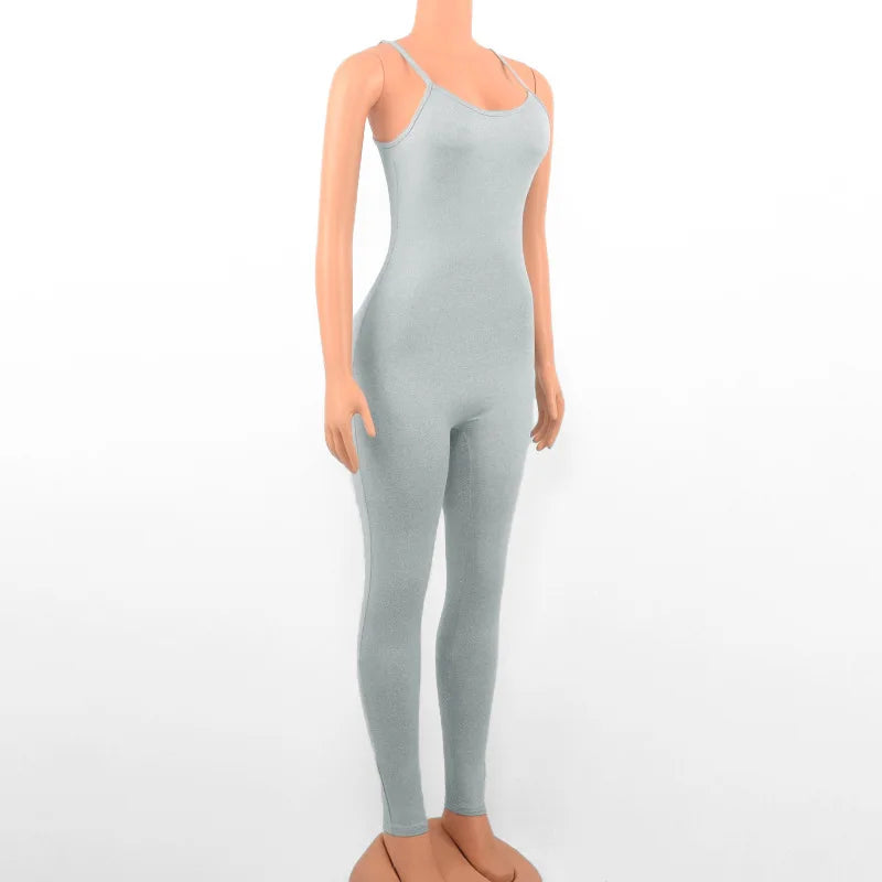 Sleeveless Spaghetti Strap Backless Casual Bodycon Jumpsuit