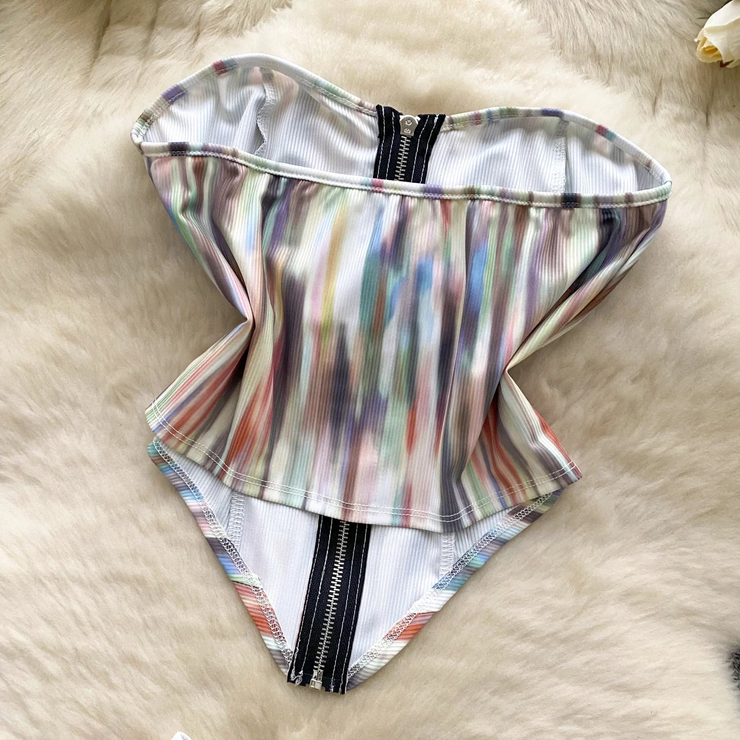 Two Piece Sets Strapless Zipper Tops+Bodycon Long Pants Suits