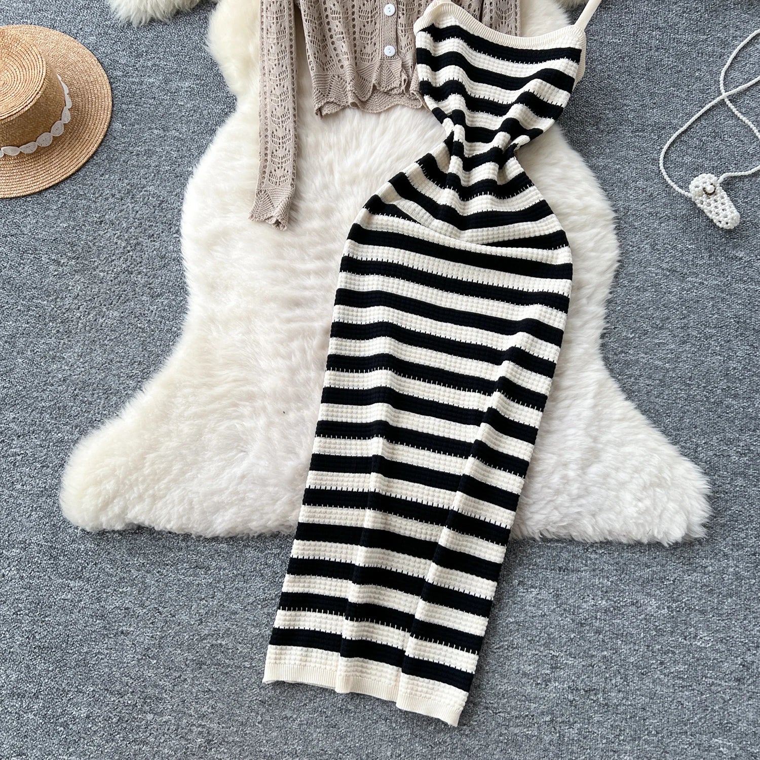 Two piece set Hook flower hollow striped Two Piece Set