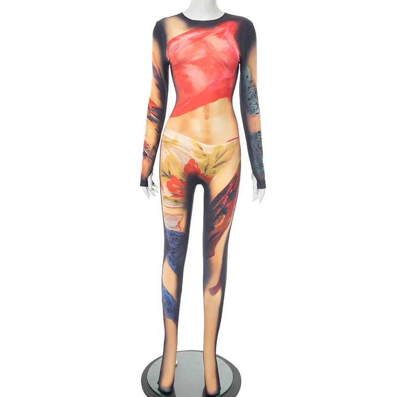 Round Neck Long Sleeve Skinny Jumpsuit