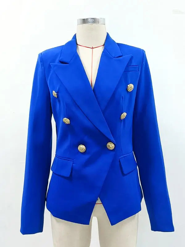 Classic Double Breasted Metal Lion Buttons Blazer