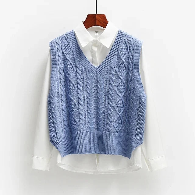 Sleeveless Knitted V Neck Pullovers Jumper Top