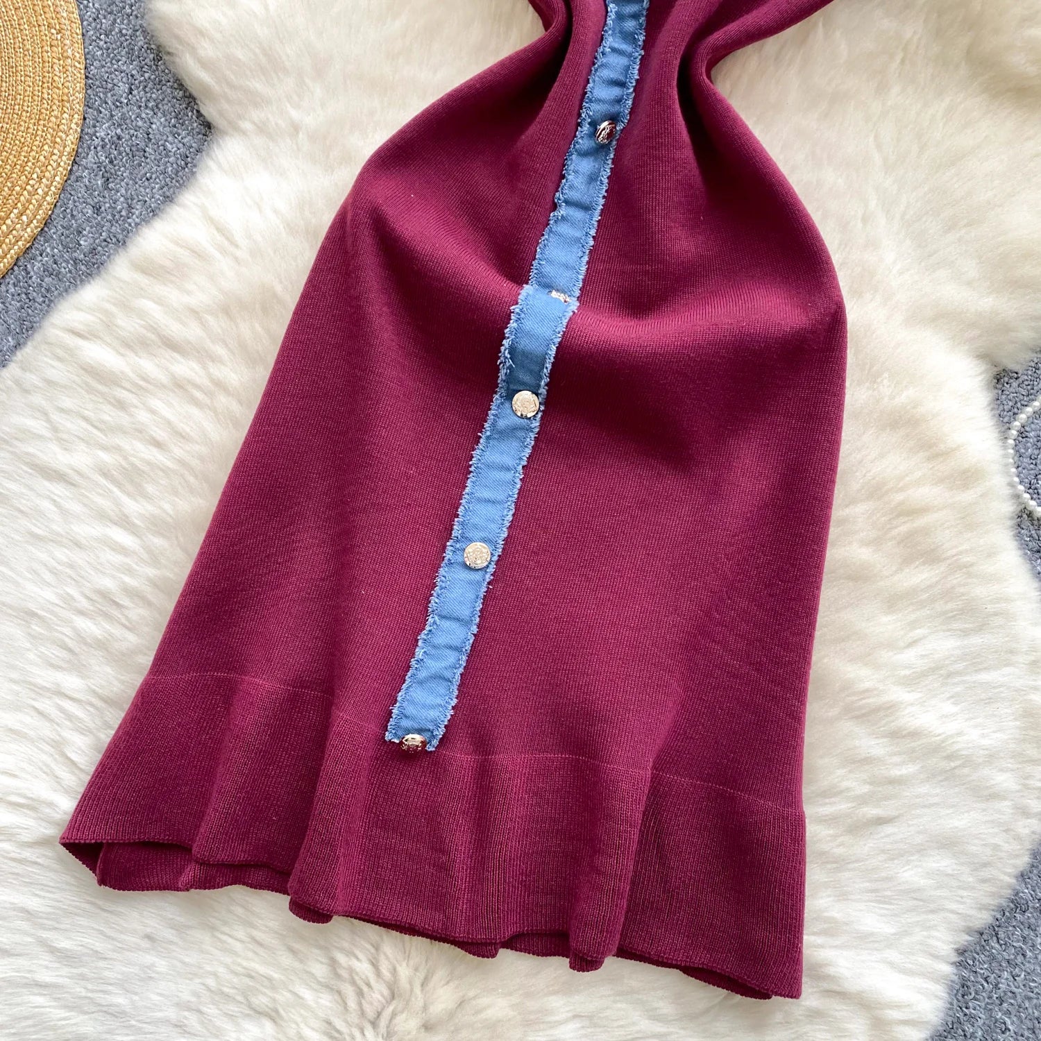 Chic Denim Splice Knitting Dress