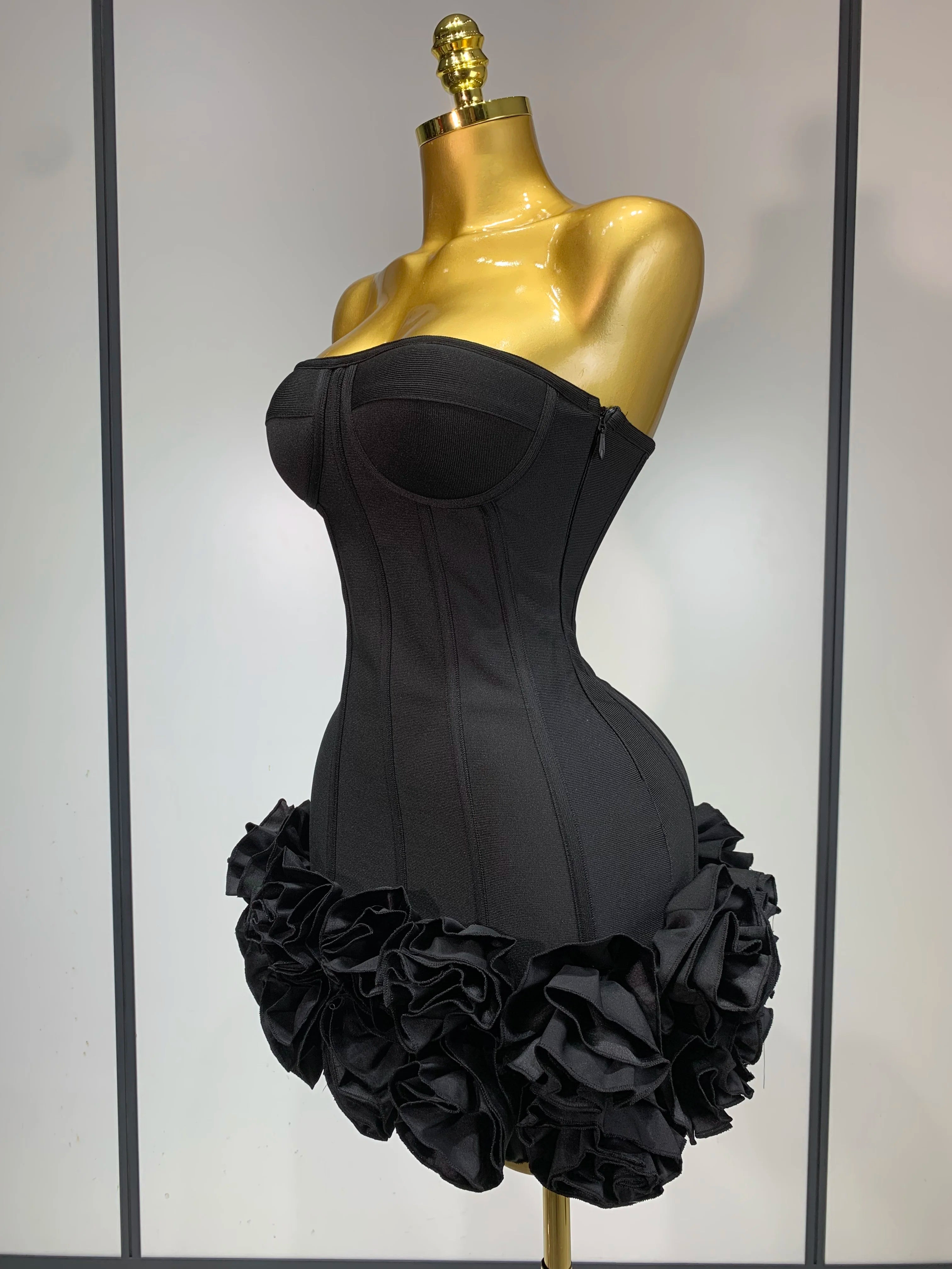 Strapless Bodycon Flowers Mini Bandage Dress