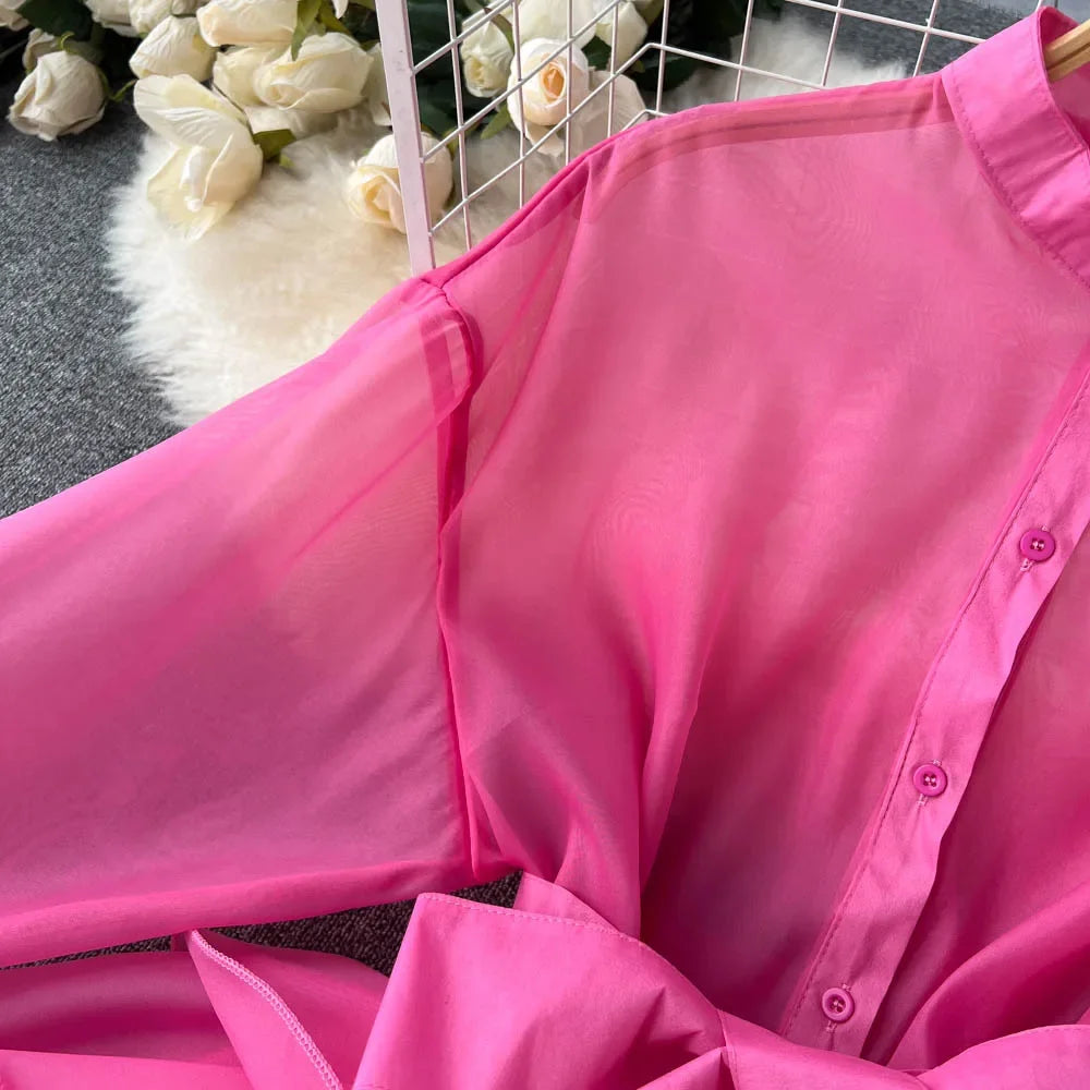 Chiffon Ruffle Edge Bow Tie Ruffle Blouse