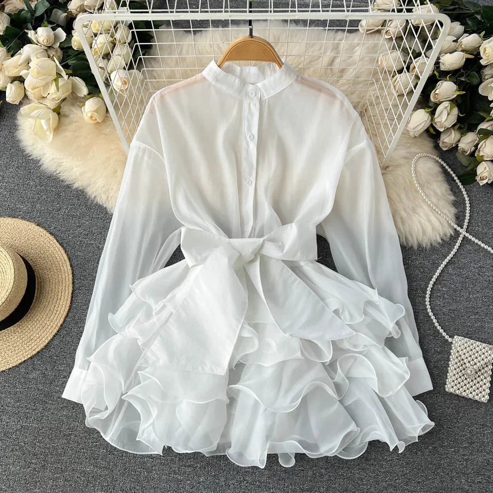 Chiffon Ruffle Edge Bow Tie Ruffle Blouse