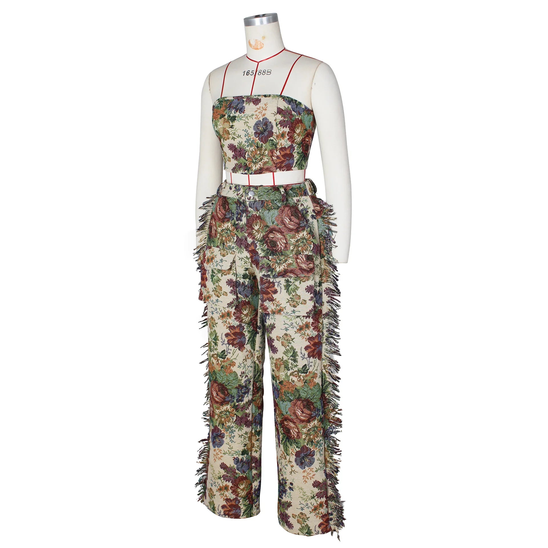 Strapless Top and Wide Leg tassel Pants Two 2 Piece Set