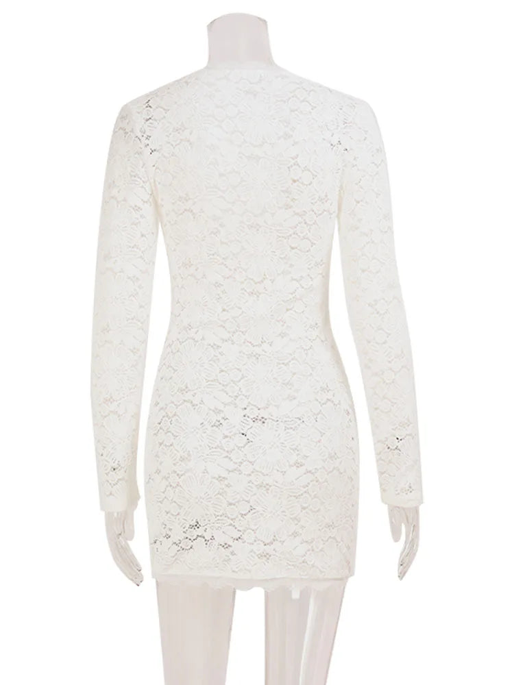 Regular Long Sleeves Deep V-Neck Hollow Out Sheath Bodycon Dress