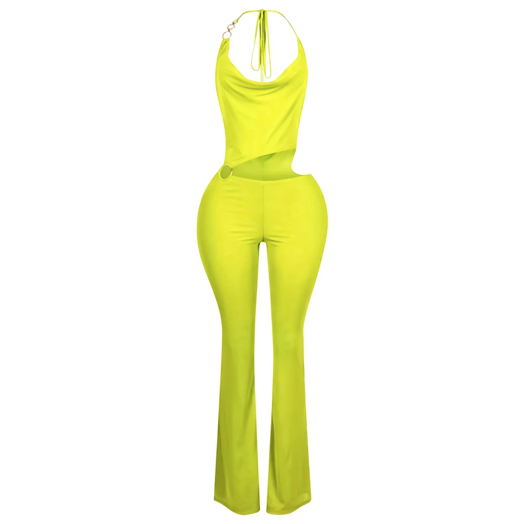 Sleeveless Pile Collar Halter Hollow Out Jumpsuits