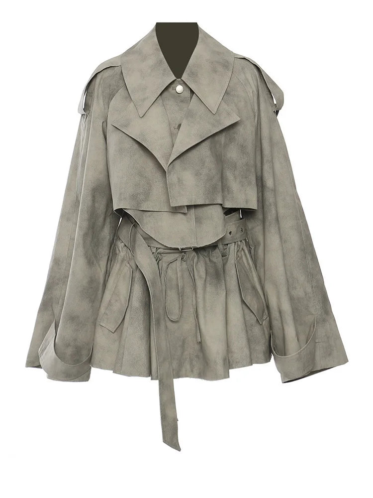 Printed Jacket Drawstring Half-body Skirt Two Pieces Suit