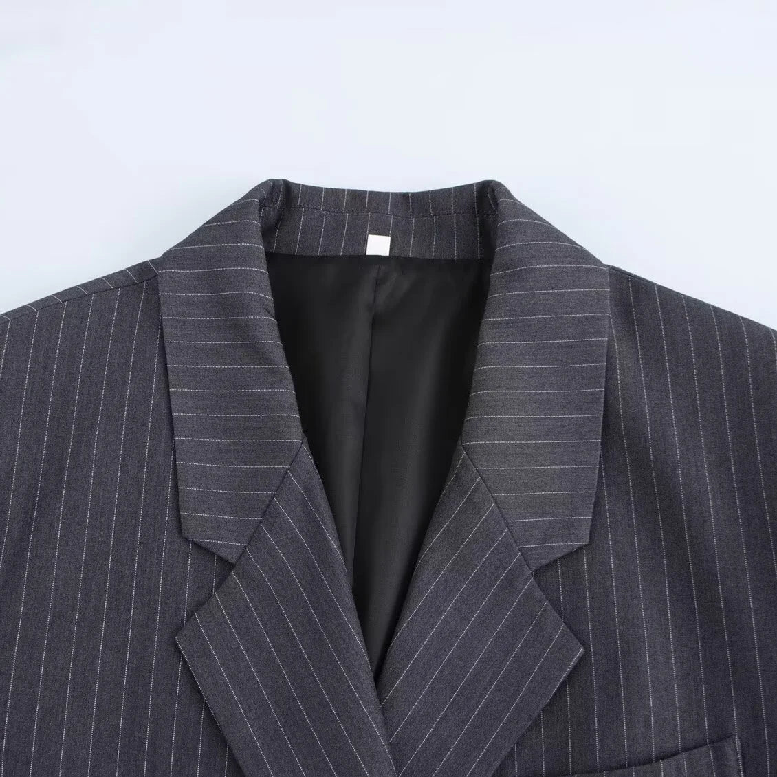 Autumn Winter Loose Fine Stripes Long Sleeve Double-breasted Suit Coat