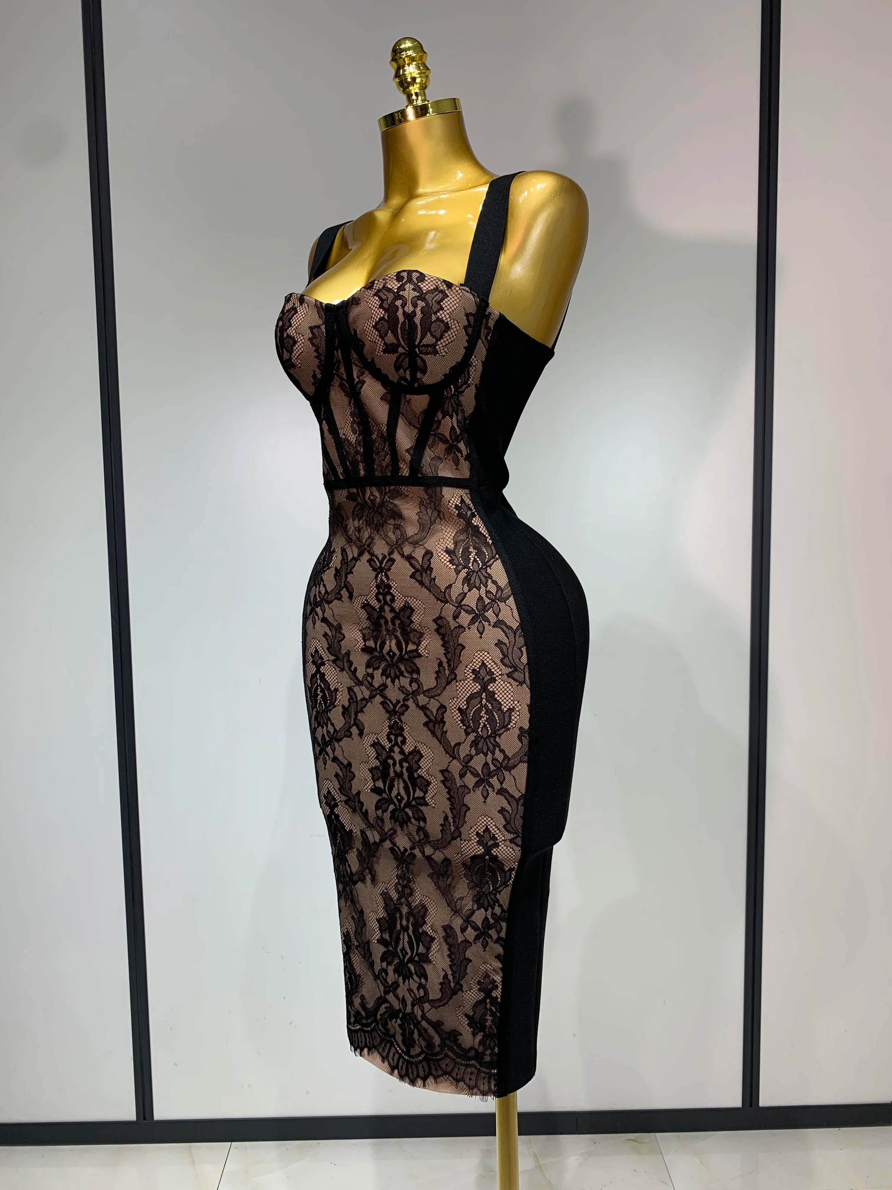 Luxury Vintage Elegant Bodycon Lace Bandage Dress