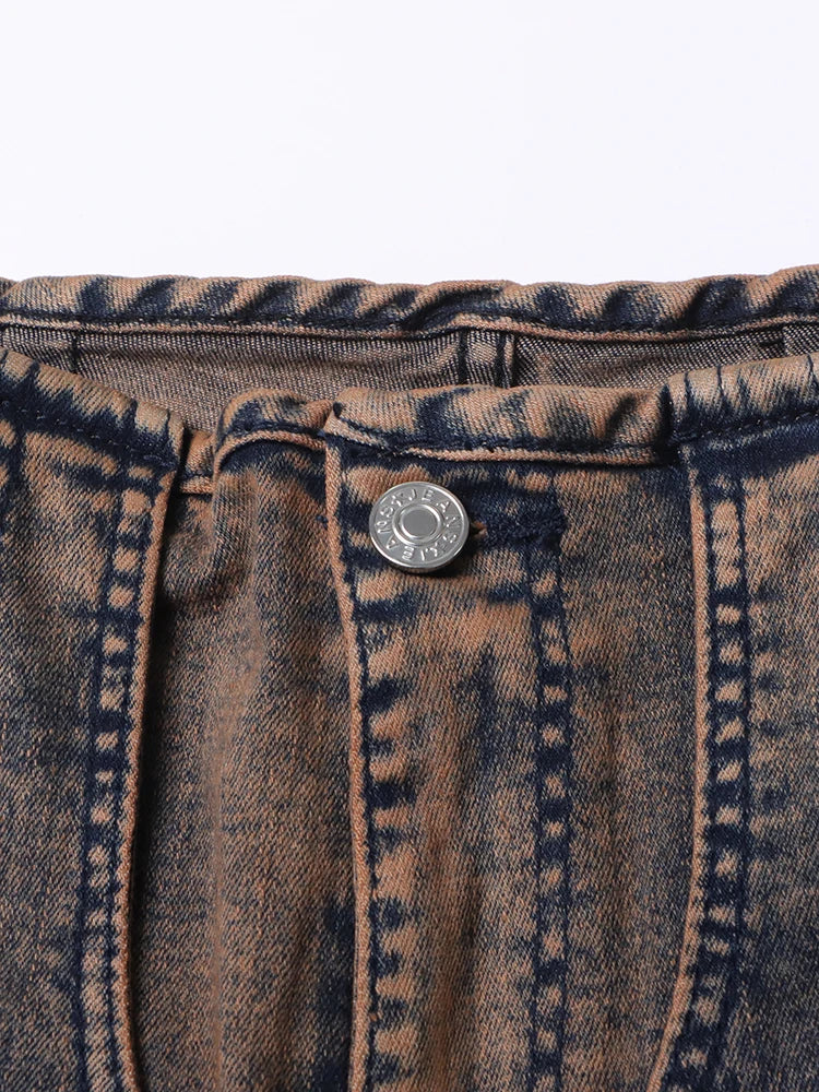 High Waist Patchwork Button Streetwear Cargo Jeans