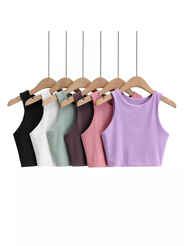 Slim Tops O-neck Sleeveless Double Nylon Tank Tops