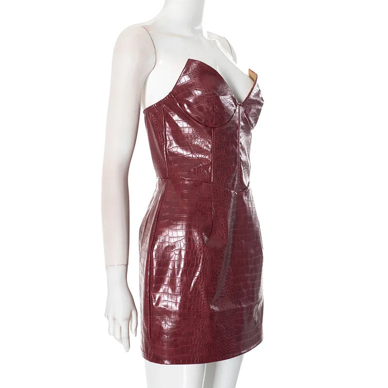 Luxury Leather Strapless Chic Y2K Cocktail Dress