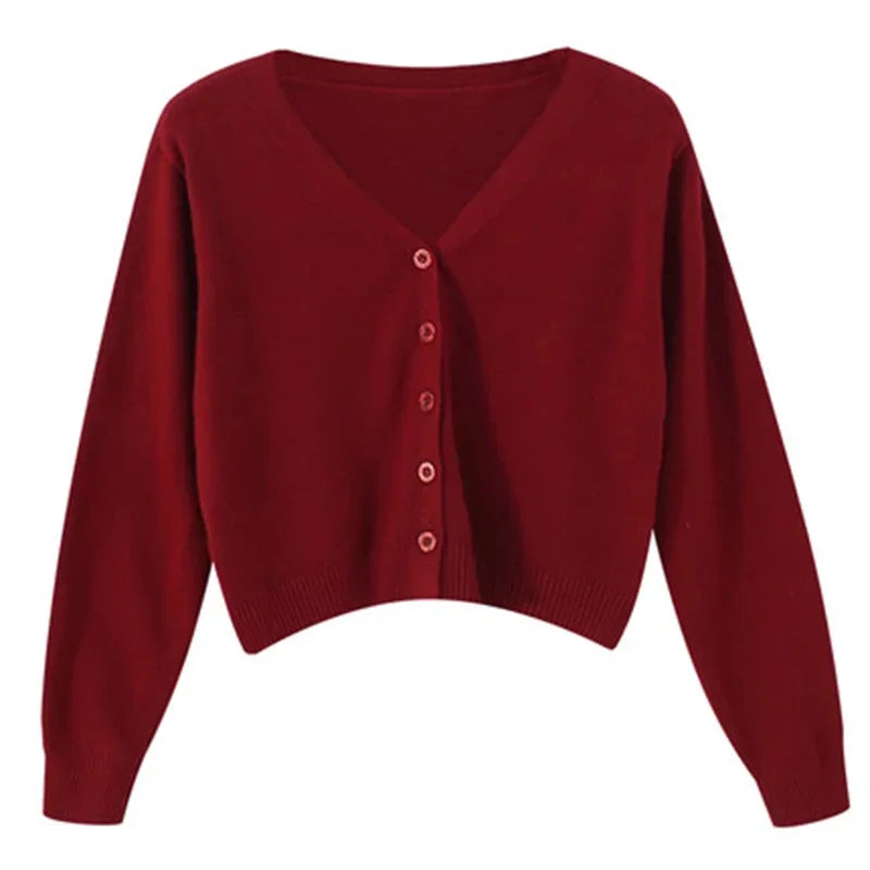 Long Sleeve Cropped Knitted Single-breasted Cardigan Sweaters