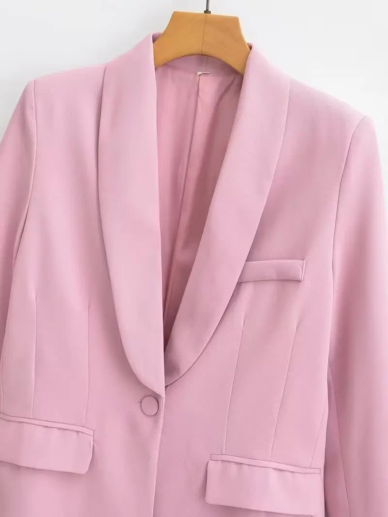 Elegant Blazer Pants Set Loose Lapel Single-breasted Jacket Coat Wide Leg Trousers Matching Suits